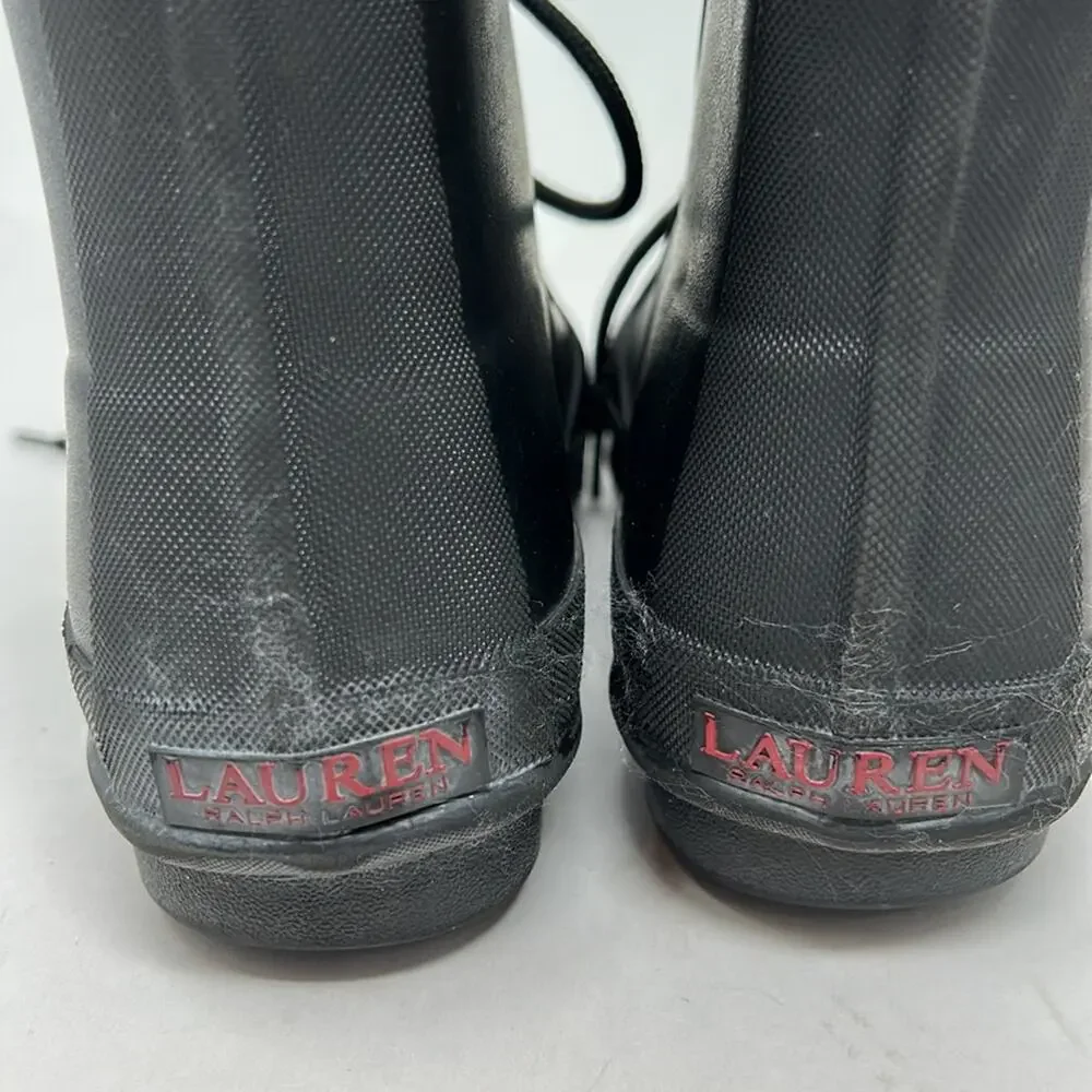 Lauren Ralph Lauren Mikenna Women's Black Rubber Lace Up Ankle Boots Size 6